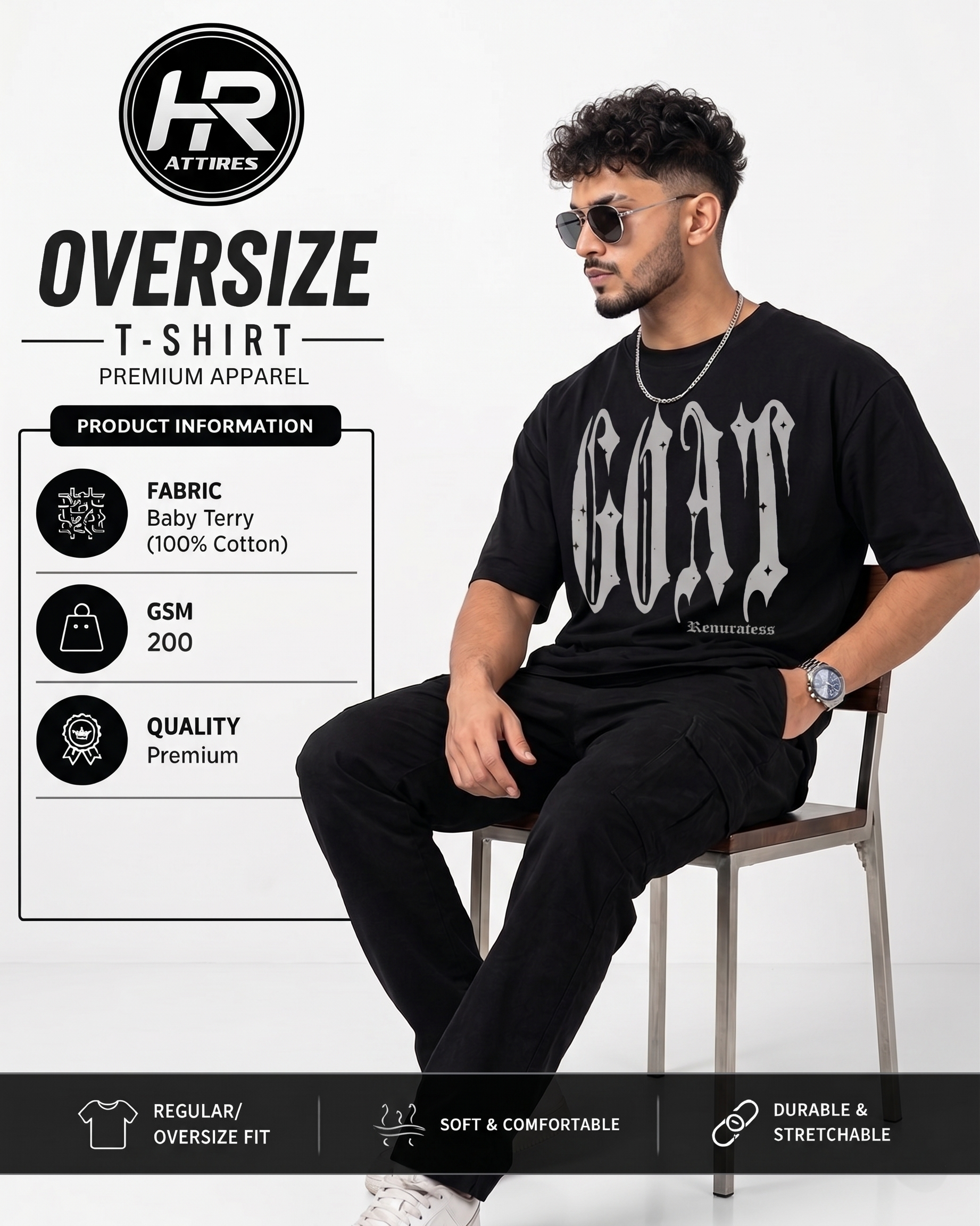 HR GT1 GOAT Drop Shoulder T-shirt Black - Image 1